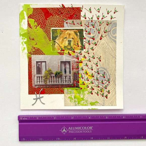 Cascade - Original Wall Art Mixed Media Collage Painting 6"x6" - Picture 6 of 9